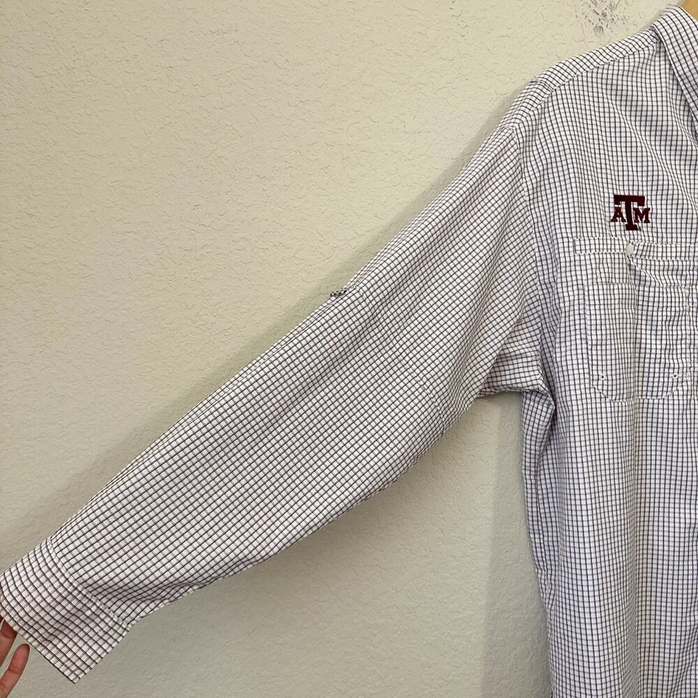 COLUMBIA PFG Super Tamiami Shirt White Burgundy Check Texas A&M Fishing - Picture 6 of 12